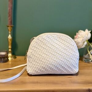 Anthropologie Crossbody White Woven Leather Purse with Adjustable Strap